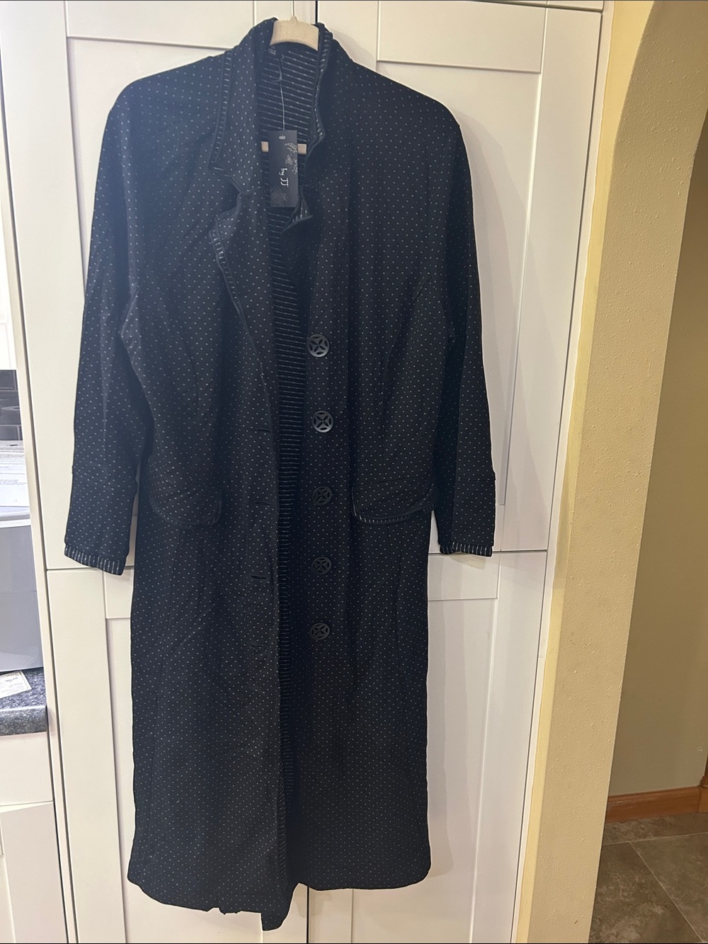 Black Polka Dot Long Trench Coat by Unknown Brand